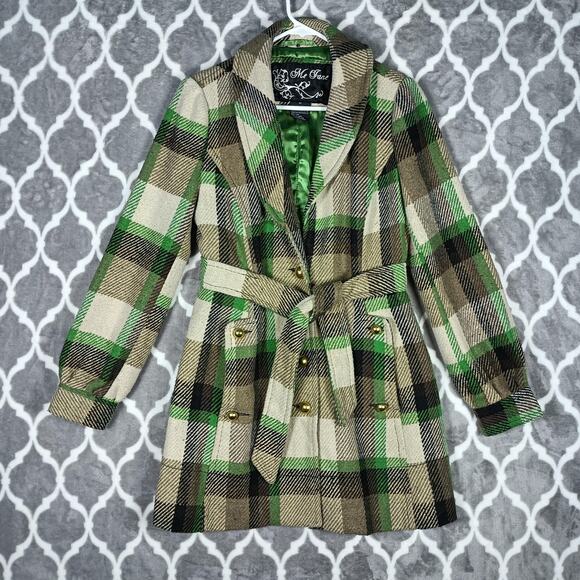 Me Jane Jackets & Blazers - Me Jane Peacoat Jacket Womens Medium Belted Double Breasted Wool Blend Plaid